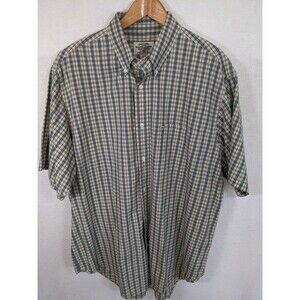 Ralph Lauren Jeans Button Up Shirt Mens XL Khaki Blue Plaid Short Sleeve Logo